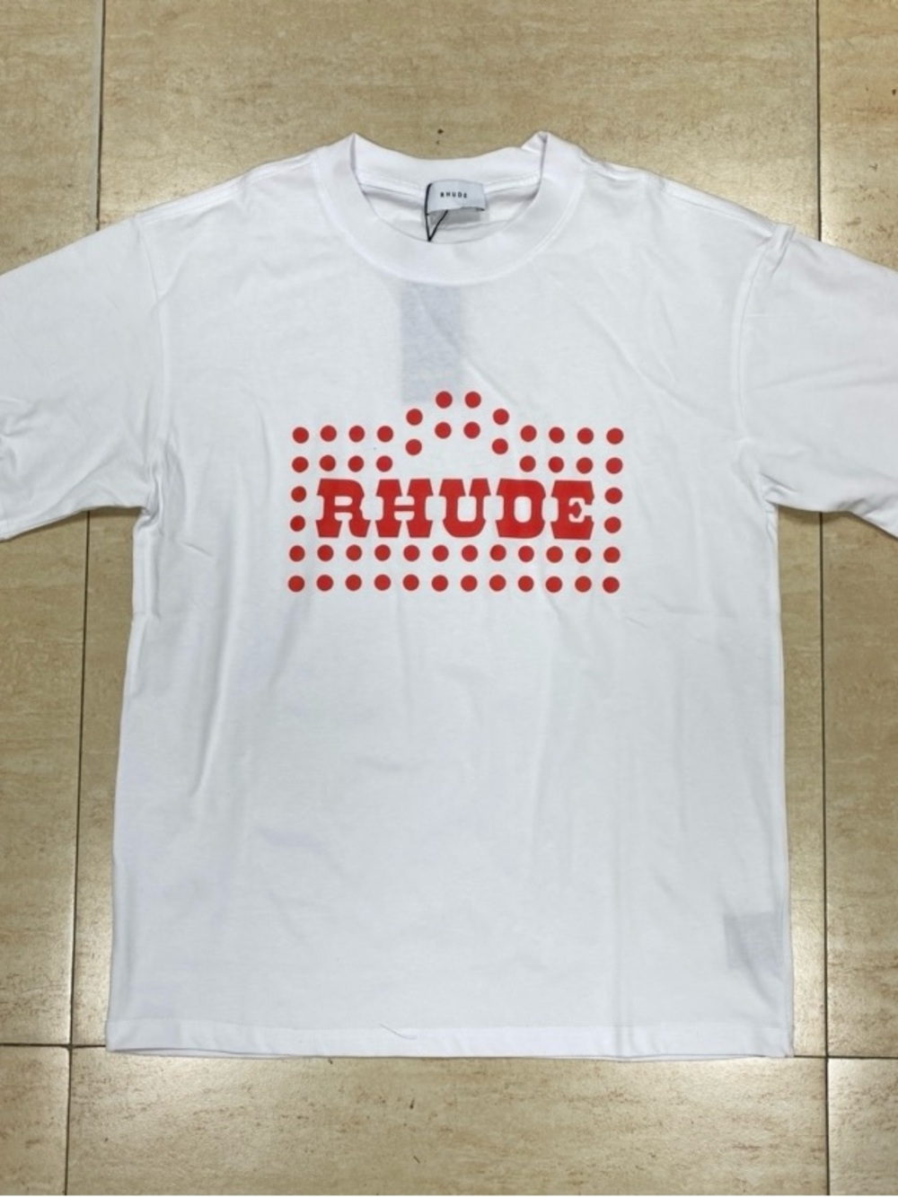 Rhude White Short-Sleeve Tee with Red Dot Logo